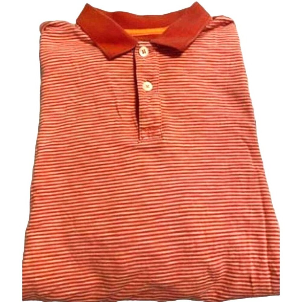 Orvis Mens Striped Polo Shirt L Red & White Cotton/Modal C1